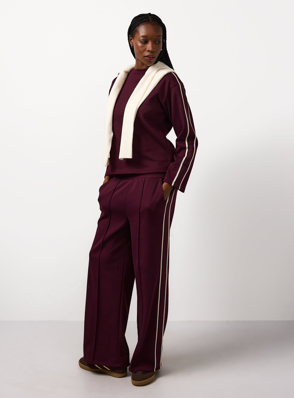 Dark Red Elevated Side Stripe Co-ord Wide Leg Joggers L - Image 4 thumbnail